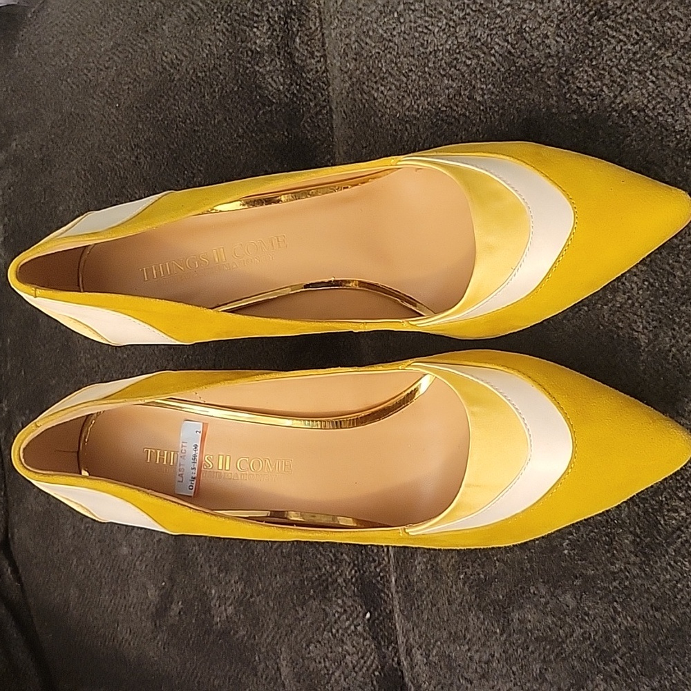 things2come yellow multi color heels